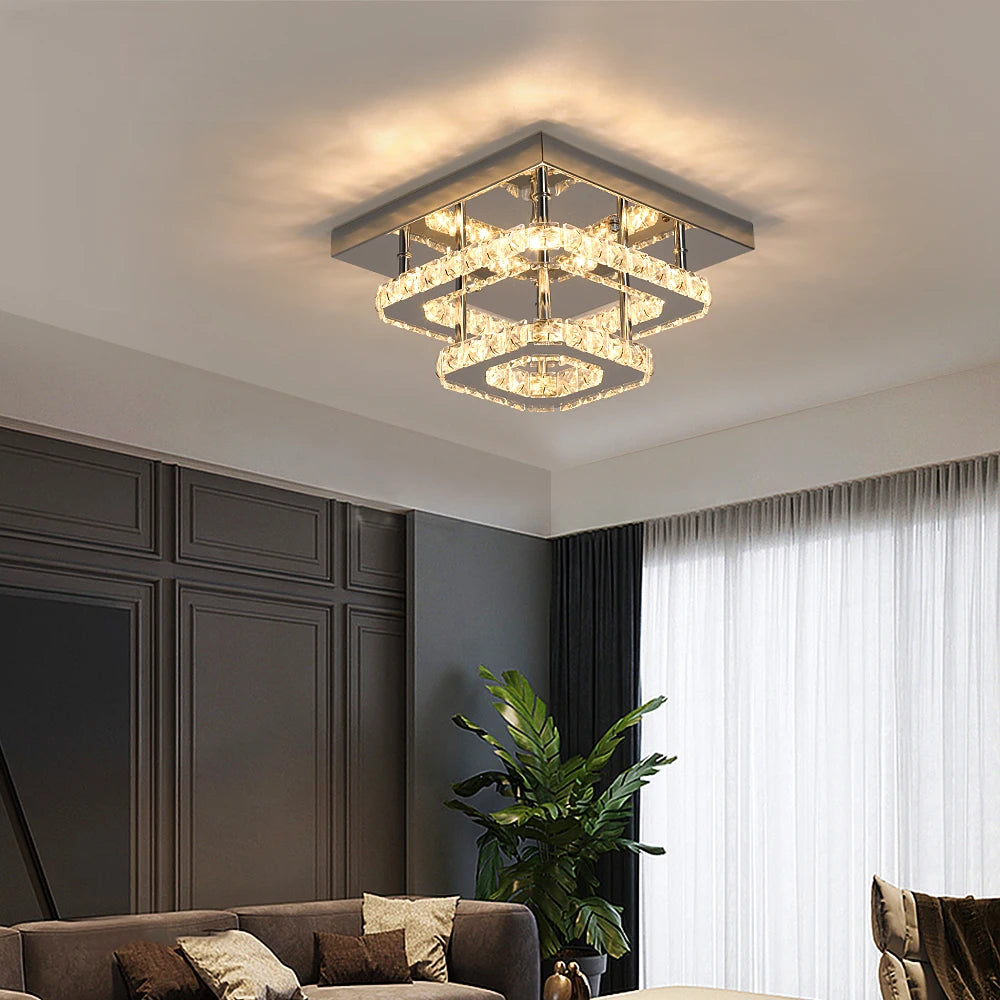 Stainless Steel Modern Crystal Chandelier Luxury Pendant Ceiling Light for Dining Room, Bedroom, or Kitchen