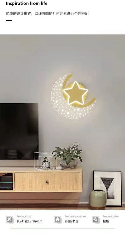 Cartoon Moon Star Wall Lamp for Children’s Room - LED Acrylic Wall Light