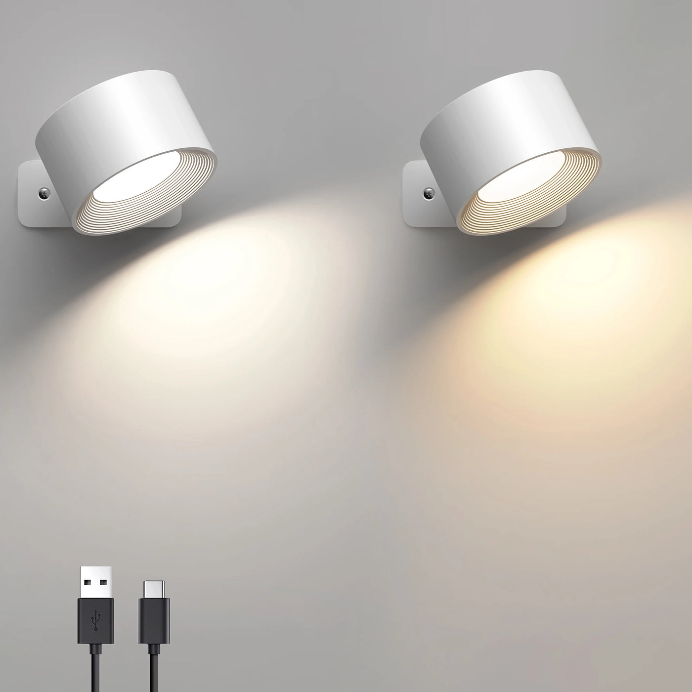 Rechargeable LED Indoor Wall Lamps - Adjustable 360° Rotation for Modern Nordic Bedroom Decor