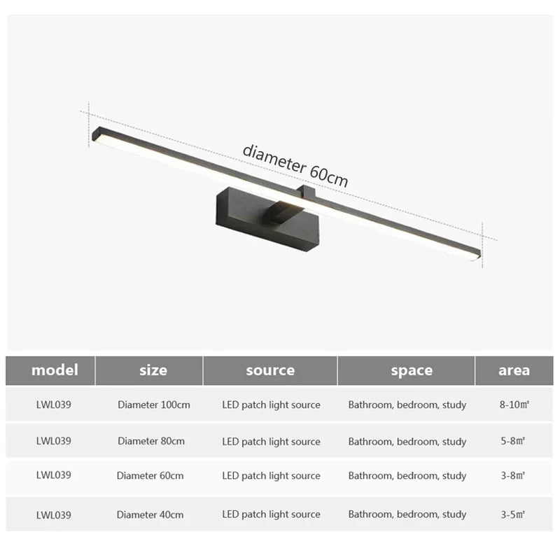 Modern LED Wall Light For Study Bedroom Bedside Hardwares Wall Lamp Bathroom Mirror Line Lamp