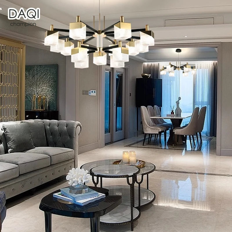 Contemporary Square Chandelier: Modern Lighting Fixture for Bedroom, Living Room, and Hotel Interior