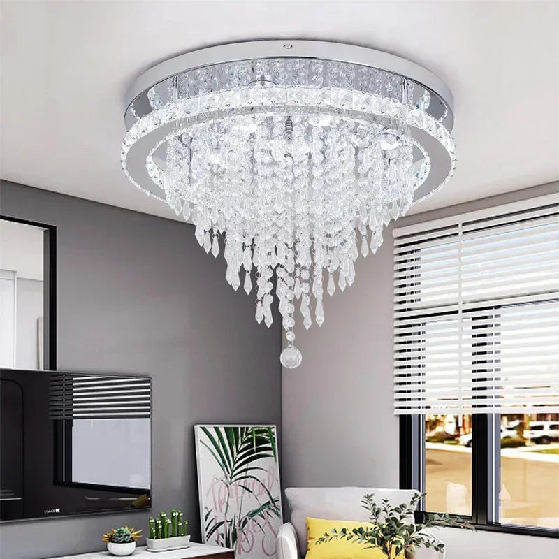 Modern Minimalist Circular Crystal Chandelier - High-End Home Decor Lighting Fixture for Living Room, Restaurant, Corridor