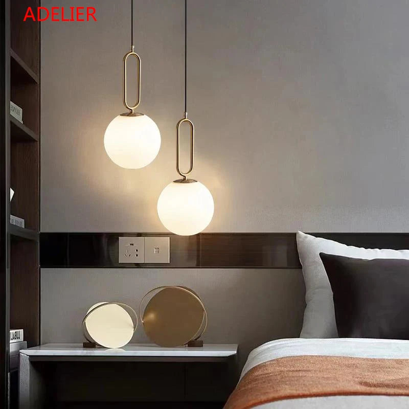 Modern Nordic LED Glass Ball Brass Pendant Lights for Living Room, Bedroom Area