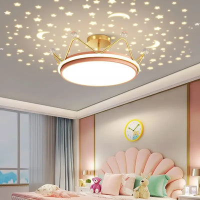 Crown LED Dimmable Ceiling Chandelier Star and Moon Lamp Pendant Children Boys Girls Bedroom Study Ceiling Lamp Room Decoration