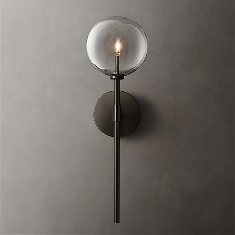 Retro Nordic Long Wall Lamp with Clear Glass Ball Sconce - Vintage Elegance for Any Space