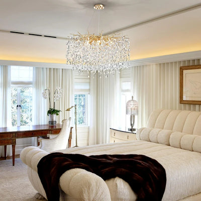 Modern Round Crystal Chandelier - Gold Luxury Ceiling Pendant Light Fixture, Tree Branch Design for Dining