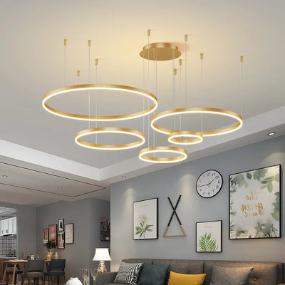 Modern LED Circular Ring Chandelier - Stylish Ceiling Lighting Fixture for Living, Bedroom, and Dining Rooms