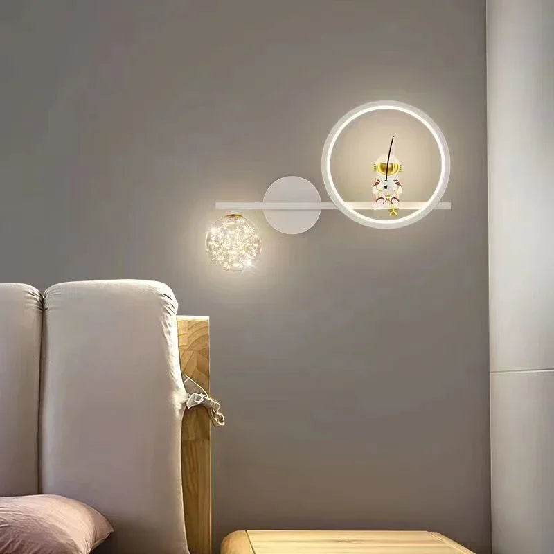 Modern LED Astronaut Wall Lamp with Star Projection Creative Lighting for Children's Bedrooms, Study