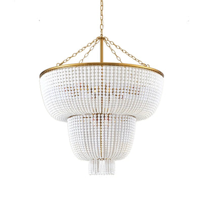 Vintage Loft Rustic Wooden Bead Chandelier - E14 LED Decorative Pendant Light for Modern Living Rooms, Hotels, and Kitchens