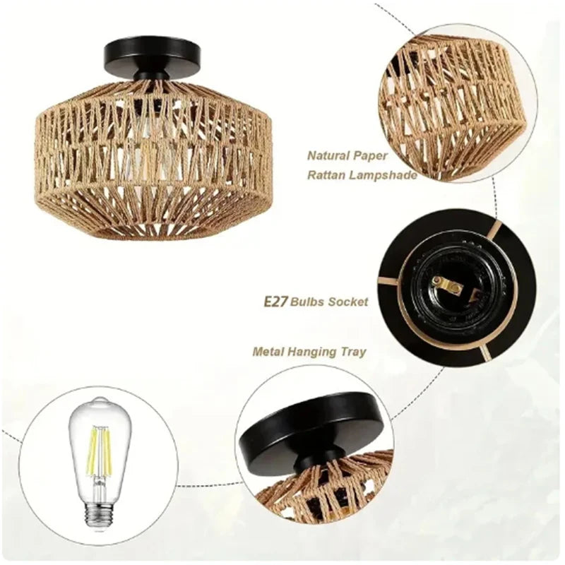 Rattan Ceiling Lamp - Hand-Woven Elegance for Your Home