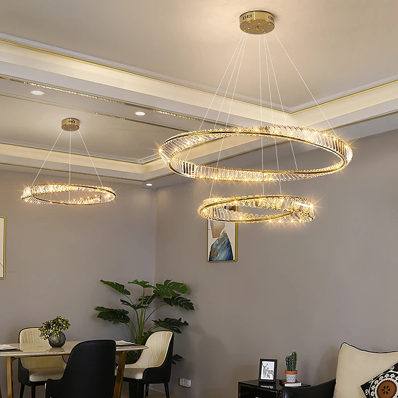 Luxurious Crystal Chandelier, Modern Circular Design LED Lighting for Living Room, Bedroom, and Dining Room.