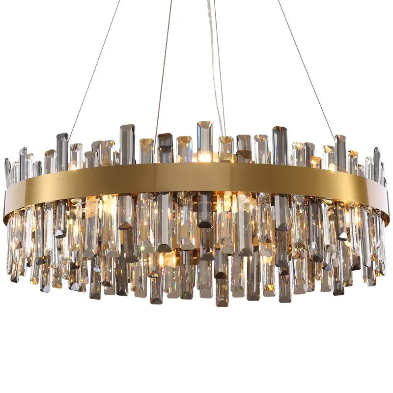 Modern Smoke Grey Crystal LED Chandelier for Living Dining Room Food Tables Bedroom Lamp Home Decor Hanging Light Fixture