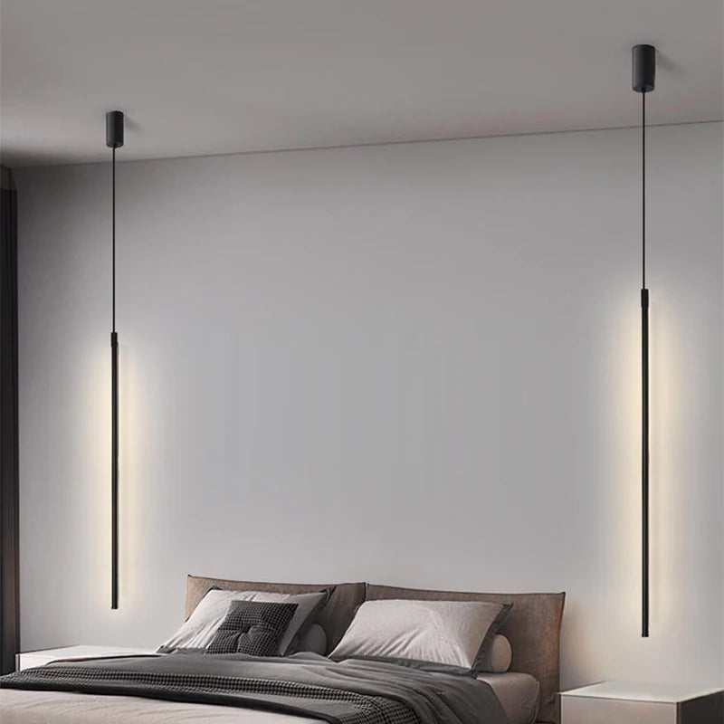 Minimalist Black Aluminum LED Pendant Lights: Modern Chandeliers for Dining Room, Bedroom Decor, and Background