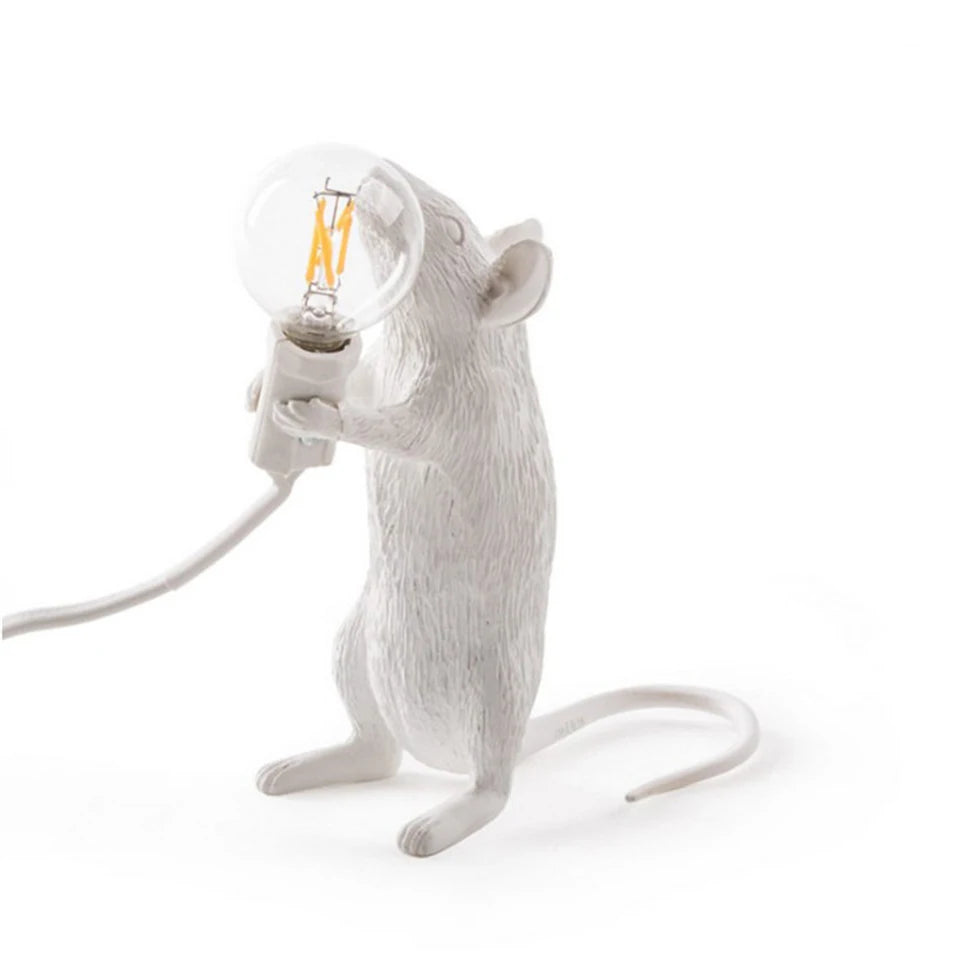 Modern LED Animal Table Lights: Resin Rat, Cat, and Squirrel Night Lamps