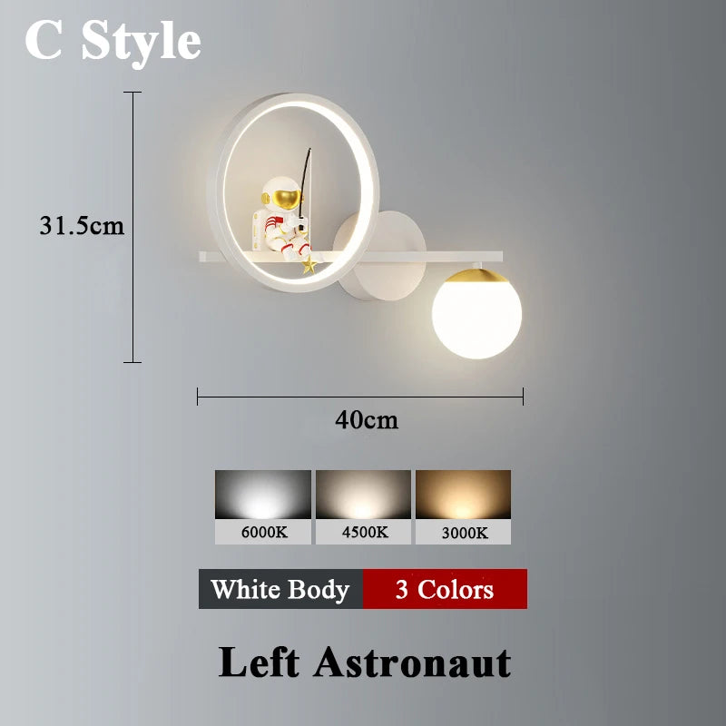 Modern Wall-Mounted Nordic Star Astronaut Projector Wall Lamp for Kids Room and Study Spaces