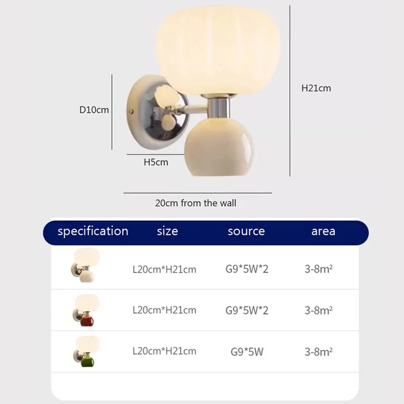 Modern LED Wall Lamps: Cream Breeze Pumpkin Sconces, G9 Bulb, Bedroom, Study, Living Room, Hallway, Dining Room