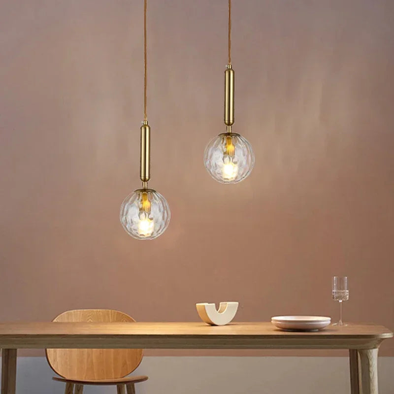 Modern LED Glass Ball Pendant Lamp: Gold Fixtures for Bedside, Kitchen Hanging Lights, Dining Room Lighting, Indoor Decoration