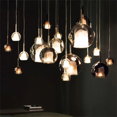 Modern LED Suspension Lamp for Restaurant Smoke Gray Indoor Island Hanging Light Fixtures Round Glass Ball Kitchen