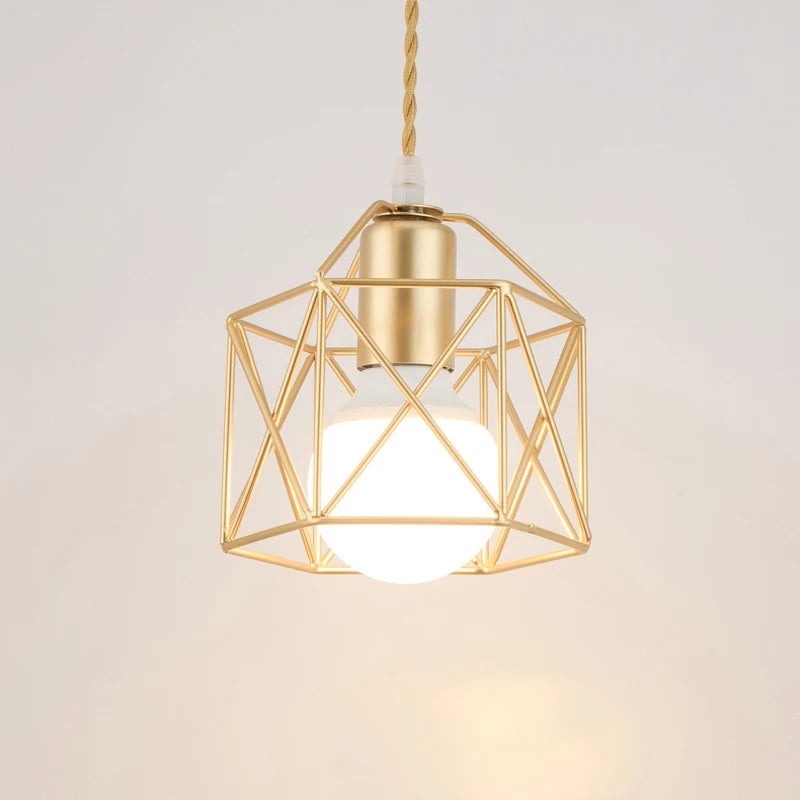 Industrial Cage Pendant Light (E27 Base) - Metal Hanging Lamp for Vintage & Modern Homes (Black or Gold)