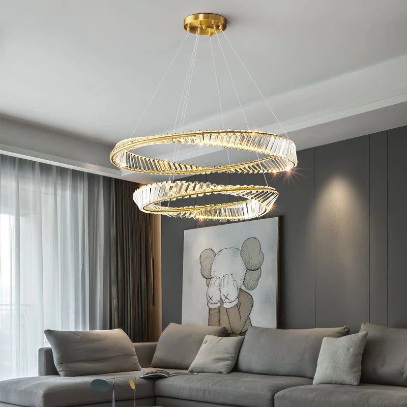 Luxury Crystal Chandeliers  Living Room Lamp featuring Modern Ring Design, Perfect for Bedrooms, Restaurants, and Lobbies