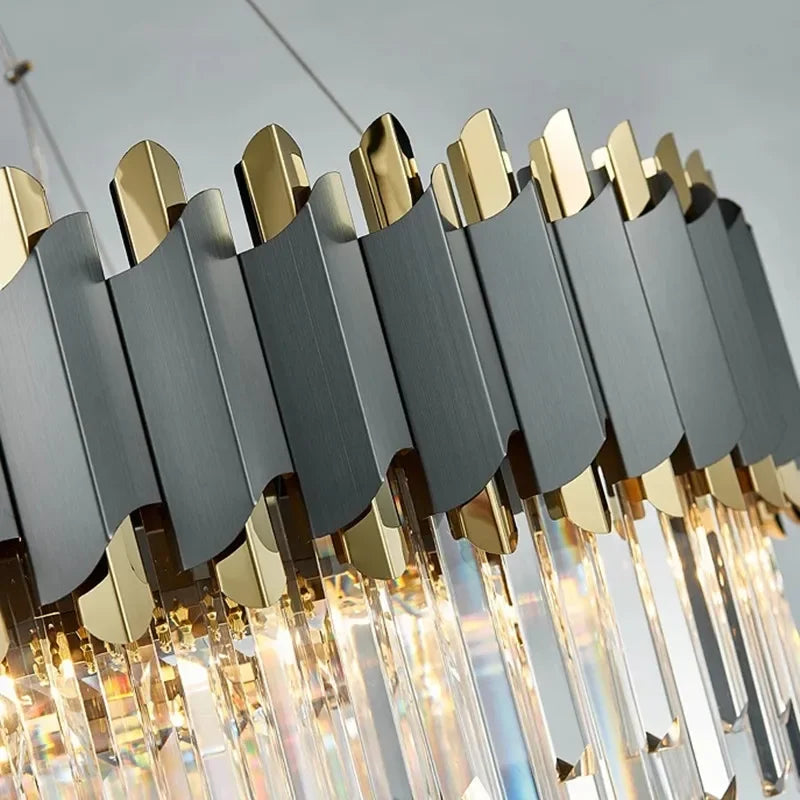 Modern Luxury LED Crystal Chandelier Black Golden Stainless Steel Suspension Pendant Light Fixture