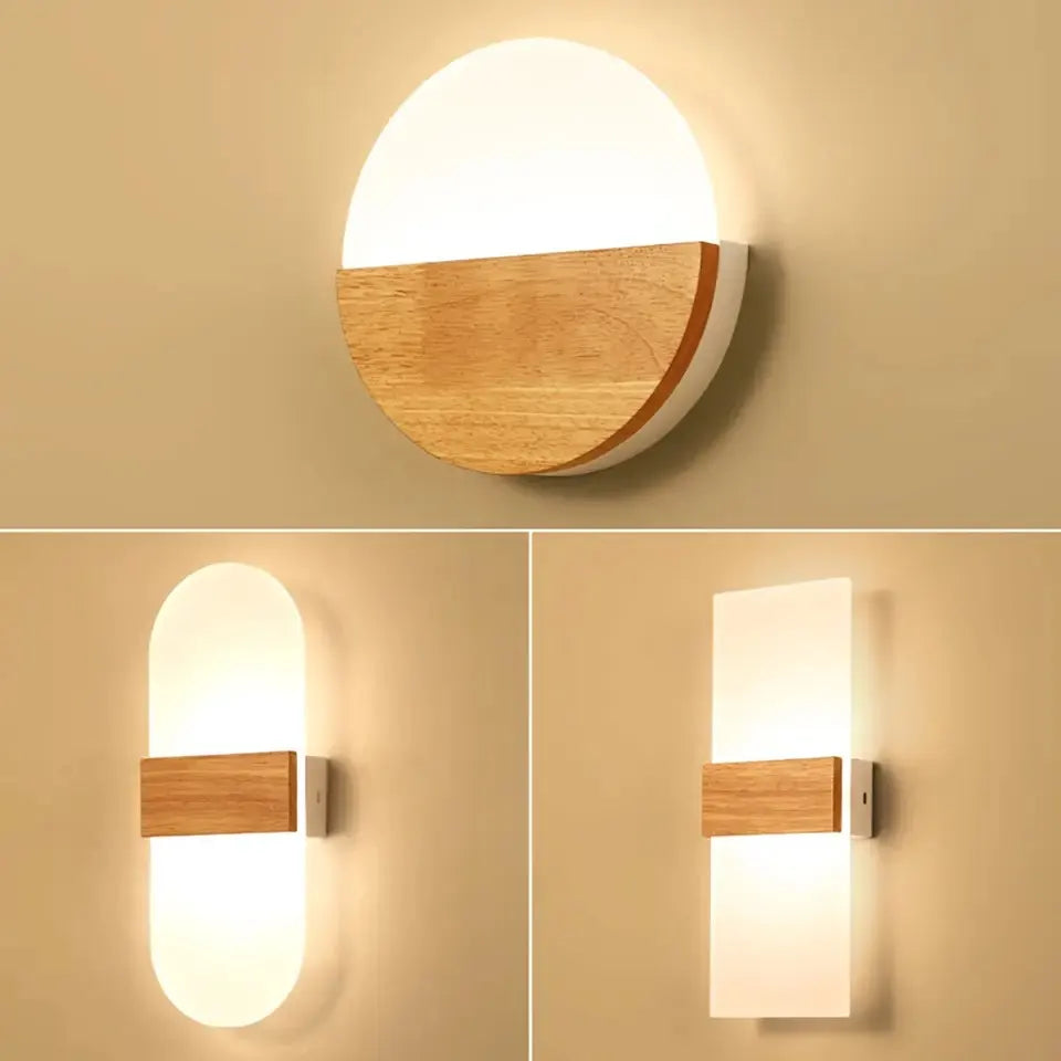 Modern Nordic LED Wooden Wall Lamp - Elegant Acrylic Accent for Bedroom, Living Room, and More