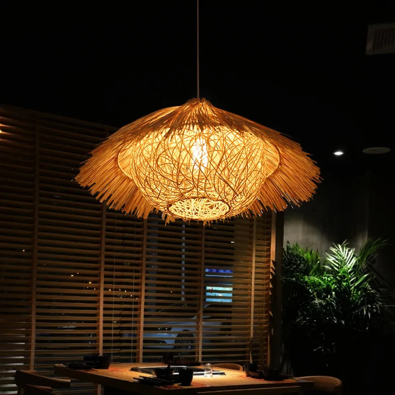 Handcrafted LED Rattan Chandelier - Bamboo Art for Home and Hospitality