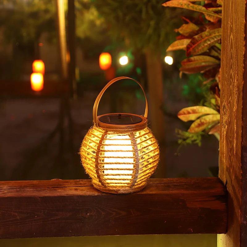 Outdoor Solar Garden Lamp: Waterproof Rattan Landscape Lantern for Lawn, LED Decorative Ambience Lighting