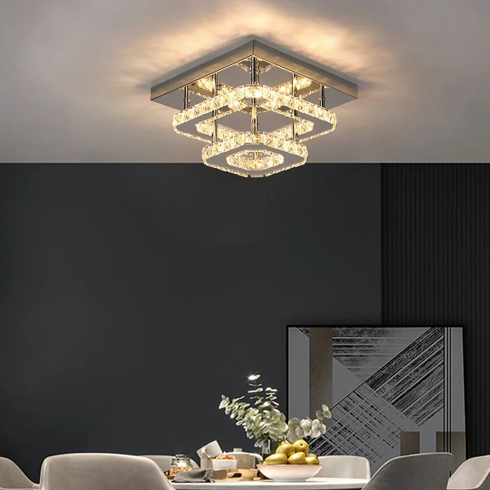 Stainless Steel Modern Crystal Chandelier Luxury Pendant Ceiling Light for Dining Room, Bedroom, or Kitchen