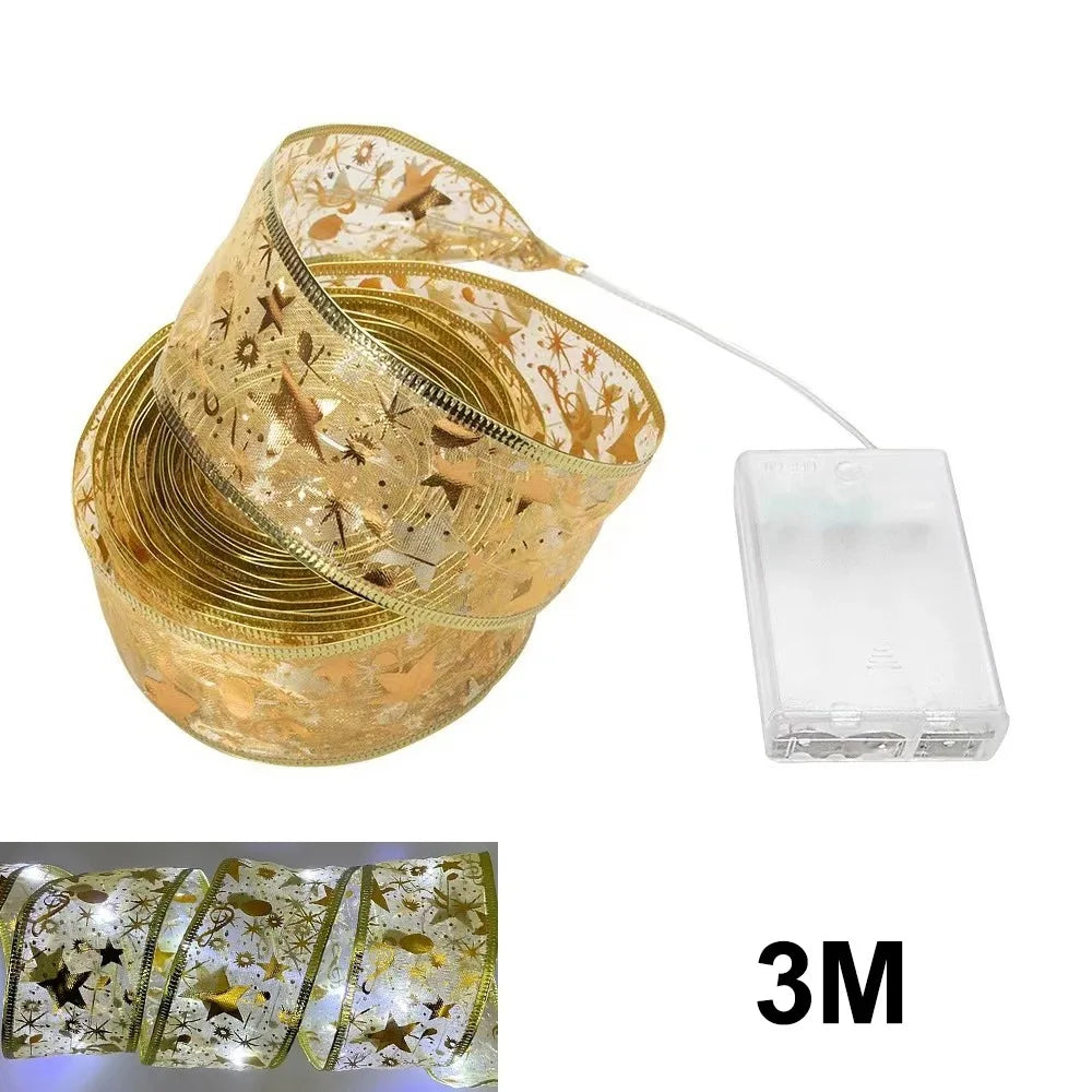 Christmas Ribbon Fairy Lights 3M/5M Battery Powered LED String Light for Tree Ornaments and Home Decoration