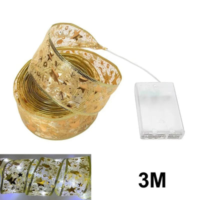 Christmas Ribbon Fairy Lights 3M/5M Battery Powered LED String Light for Tree Ornaments and Home Decoration