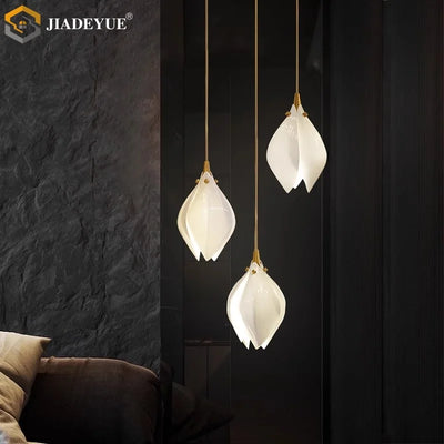 Modern Magnolia Long Pendant Light Ceramic LED for Staircase, Living Room, Dining Room, and Bedroom