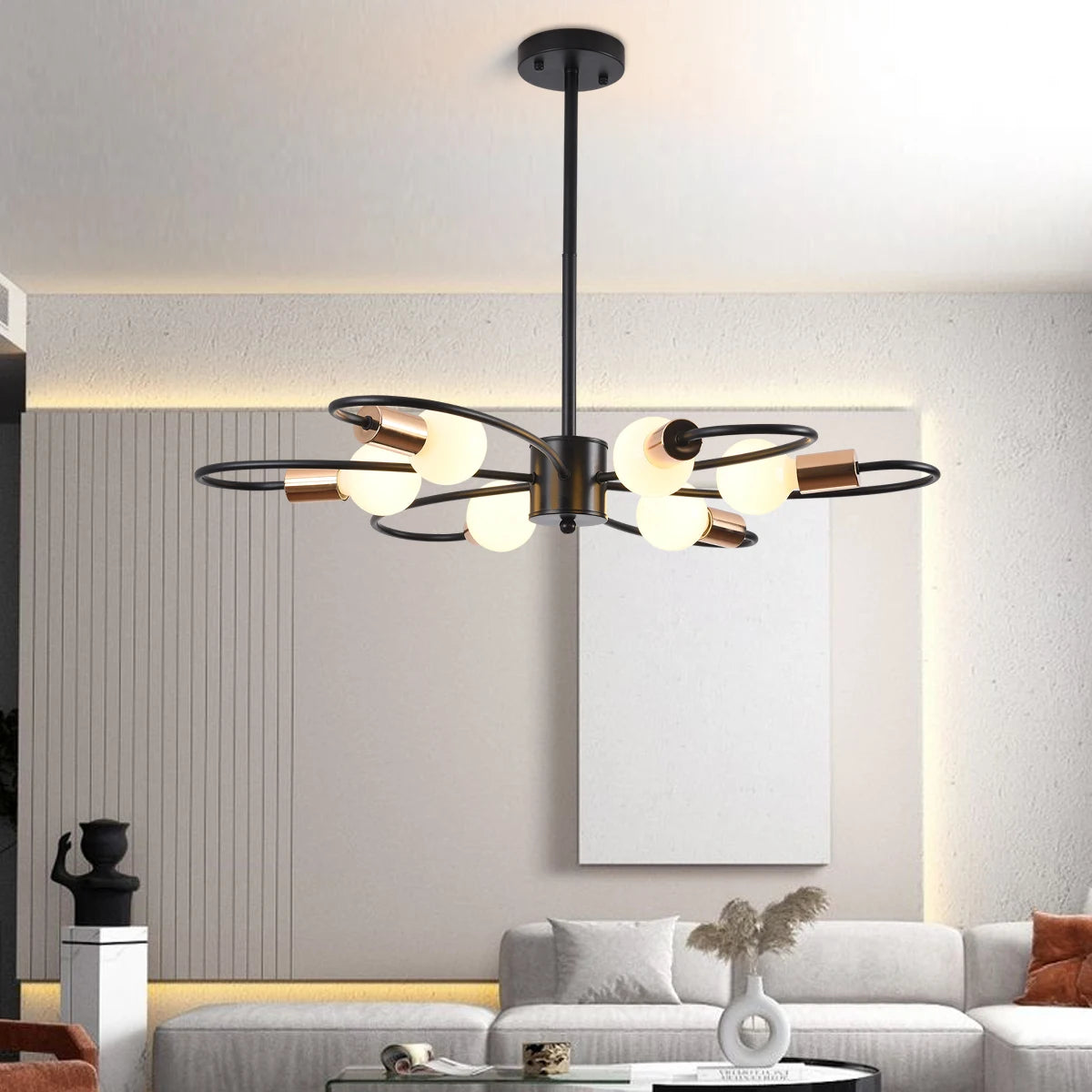 6-Light Sputnik Chandelier Modern Semi Flush Mount Ceiling Light Fixture Mid Century Metal Pendant Light