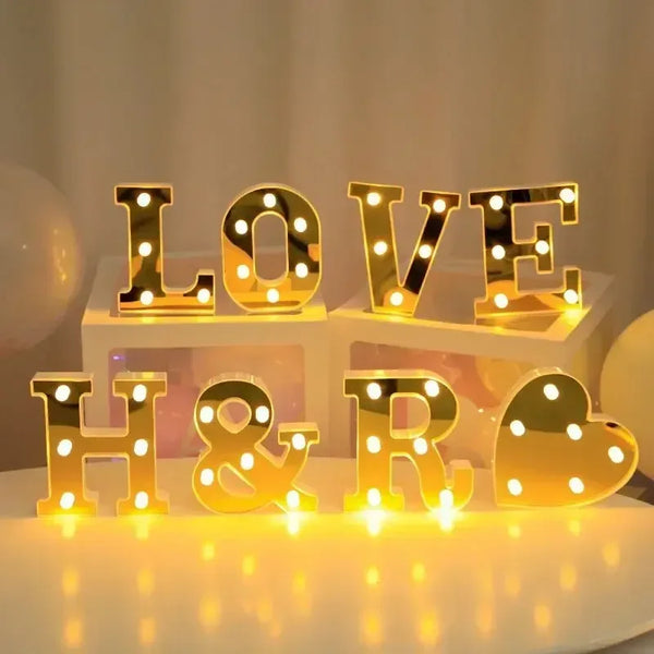 16cm Golden LED Letter & Number Lights | Battery Powered Decorative Night Lights for Proposal, Birthday & Wedding - Eco Luxe Décor
