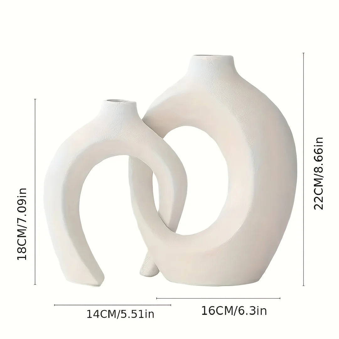 Set of 2 Nordic Ceramic Vases – Modern Boho Decor for Living Room & Bookshelf