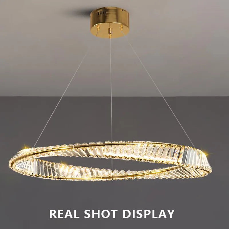 Crystal Modern LED Chandelier for Dining, Living, Kitchen, or Bedroom - Gold Ceiling Pendant Lamp with Remote Control