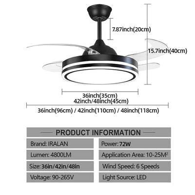 IRALAN Modern Ceiling Fan with Light – Home Electric Fan with Invisible Blades and Remote Control