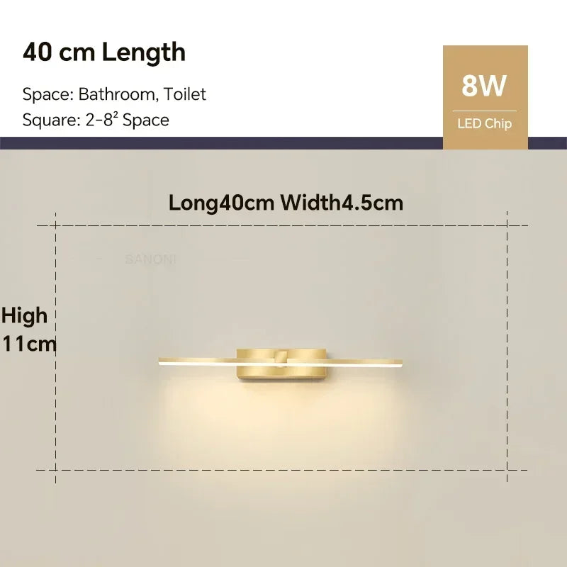 Modern LED Wall Lamp - Sleek Bathroom Mirror Light with Three Color Options