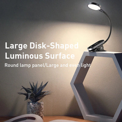 LED Clip Table Lamp Stepless Dimmable, Wireless Desk Lamp, USB Rechargeable Reading Light
