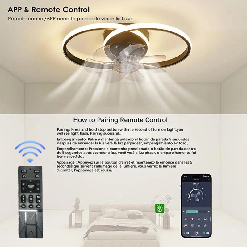 2 in 1 Modern Smart Ceiling Fan – Dimmable LED Ceiling Fan with Light for Bedroom and Living Room