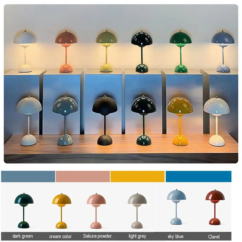 Rechargeable LED Mushroom Table Lamp with Touch Control for Bedroom & Home Decor