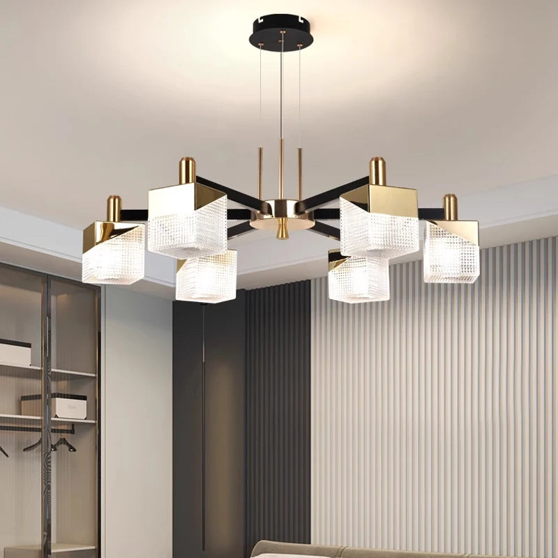 Contemporary Square Chandelier: Modern Lighting Fixture for Bedroom, Living Room, and Hotel Interior