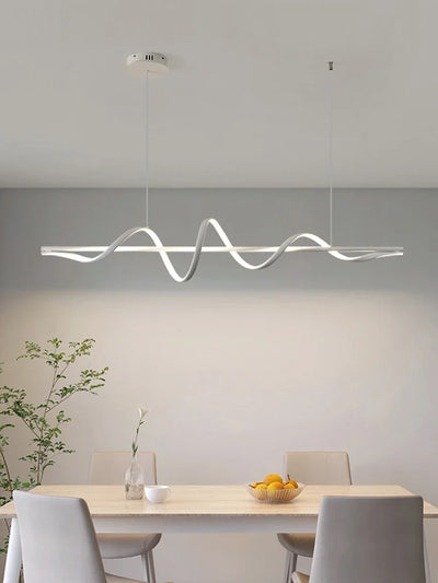 Modern Water Ripple LED Pendant Lights Minimalist One Word Long Strip Dining Room Table Bar LED Hanging Lamp Home Decor Fixtures