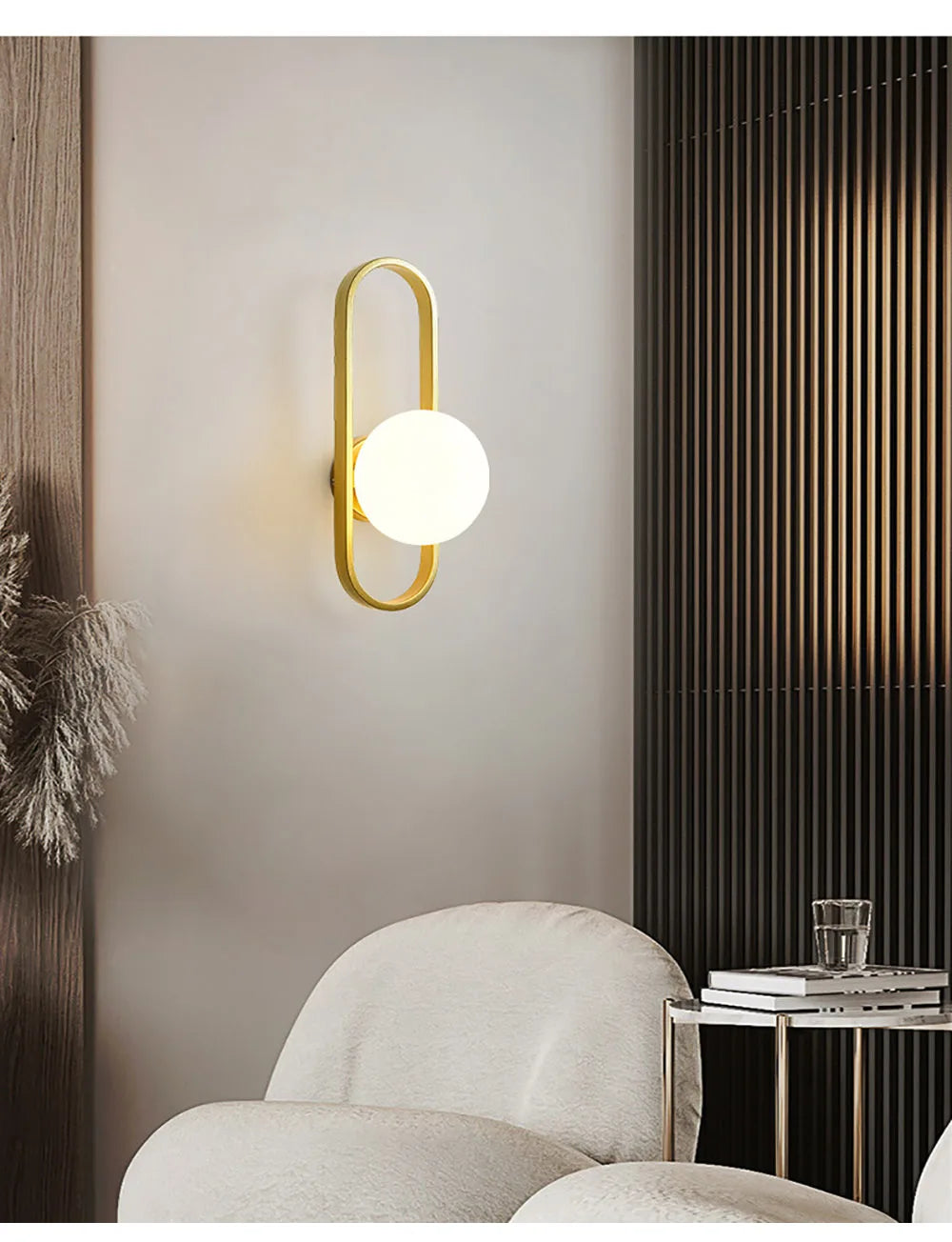 Modern Wall Light with Glass Shade - Semi Flush Mount, Gold Iron Spherical Wall Lamp for Bedroom