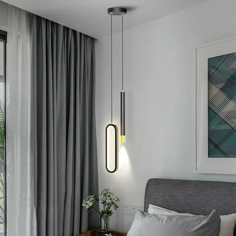 Sleek Modern Black Hanging Pendant Lamps - Contemporary Bedroom Lighting Solution