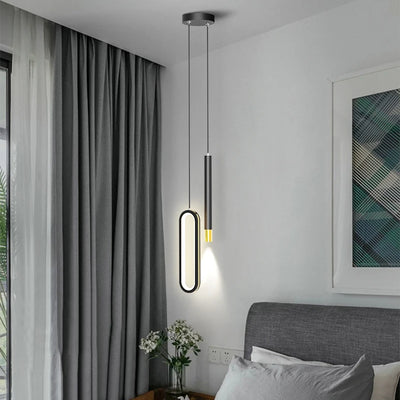 Sleek Modern Black Hanging Pendant Lamps - Contemporary Bedroom Lighting Solution