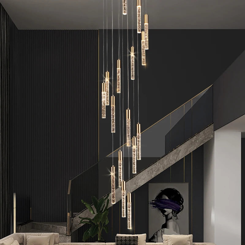 Crystal Chandelier Designer Cylindrical Stair Chandelier Modern for Living Room Dining Room Kitchen Island Chandelier