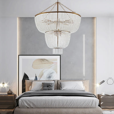 Vintage Loft Rustic Wooden Bead Chandelier - E14 LED Decorative Pendant Light for Modern Living Rooms, Hotels, and Kitchens