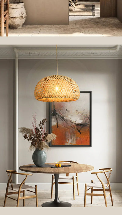 Nordic Rattan Pendant Light – Bamboo Hanging Lamp for Kitchen and Dining Room