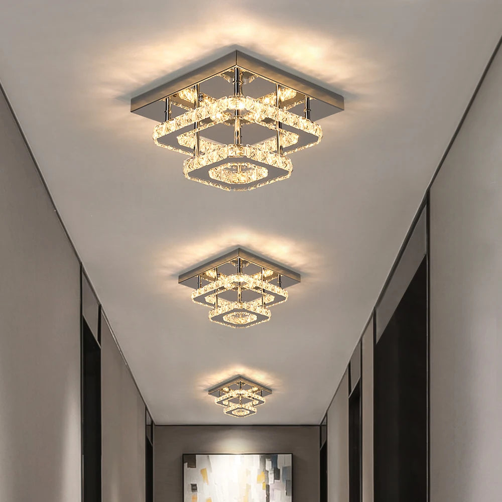 Modern Crystal Flush Mount Ceiling Light - Sparkling Elegance for Hallways, Foyers, and More